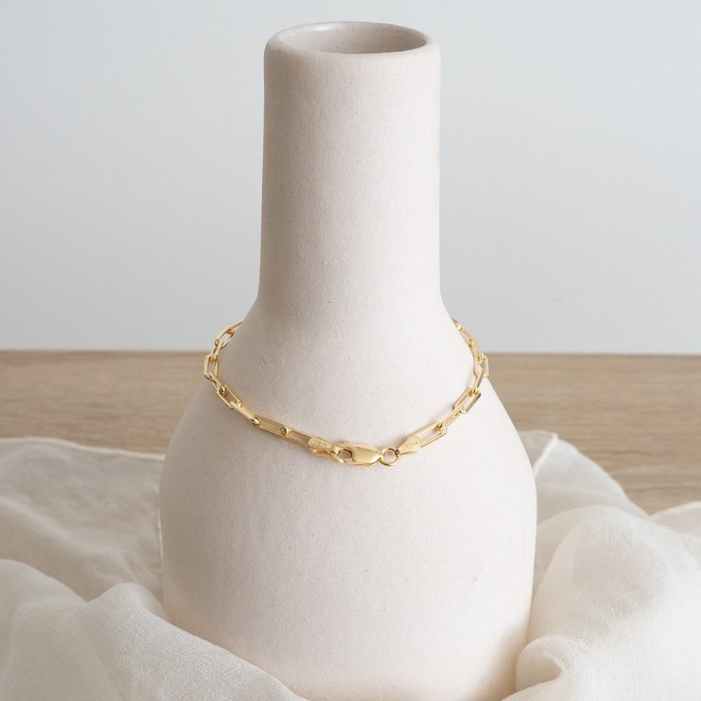 Gold Plated Paperclip Bracelet - 18K Gold over 925 Sterling Silver - Picture 3 of 5